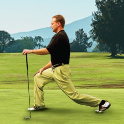 A man demonstrating a hip flexor lunge.