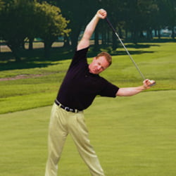 A man demonstrating a side bending stretch